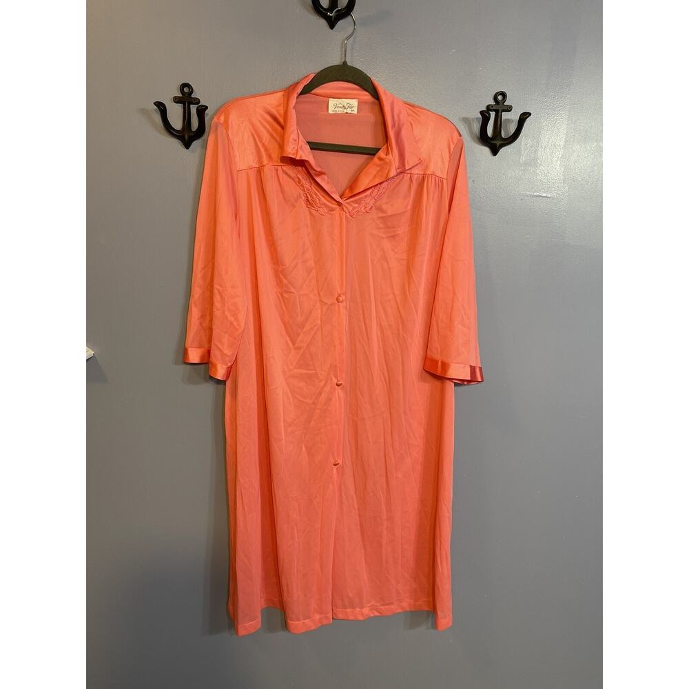 Vanity Fair Vintage Nylon Button Down Nightgown Pink Size M